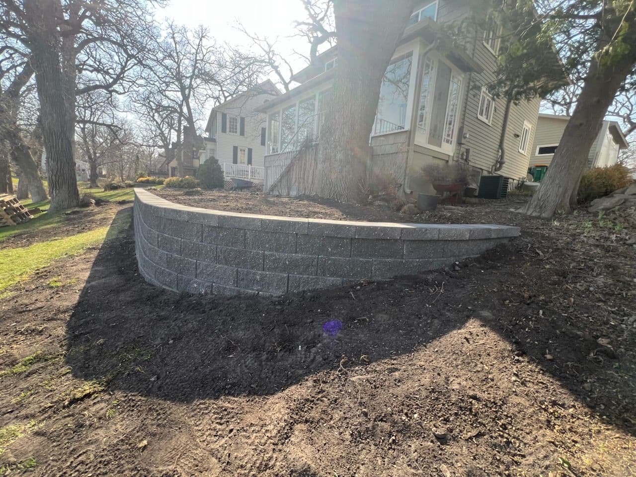 Retaining Wall Installation at Lake House